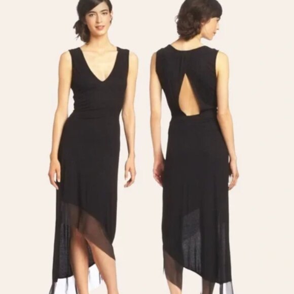 Gorgeous BCBG Black Midi Stretch Cutout Back Dress  L - New Condition - Picture 1 of 7